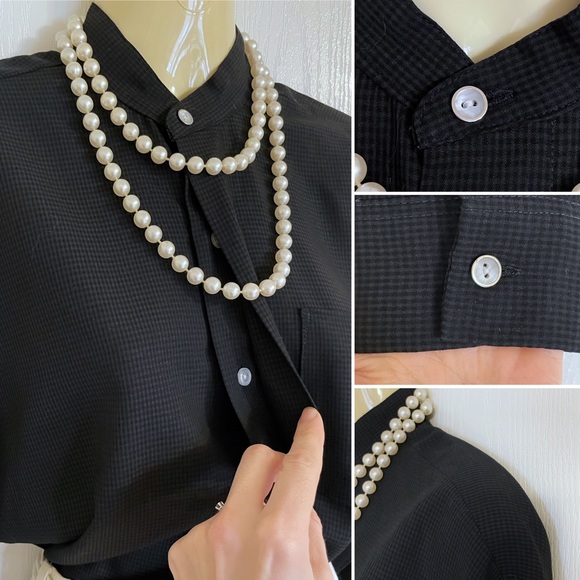 EUC Christian Dior Collection vintage Gingham button down l/s shirt black/grey - Picture 6 of 16